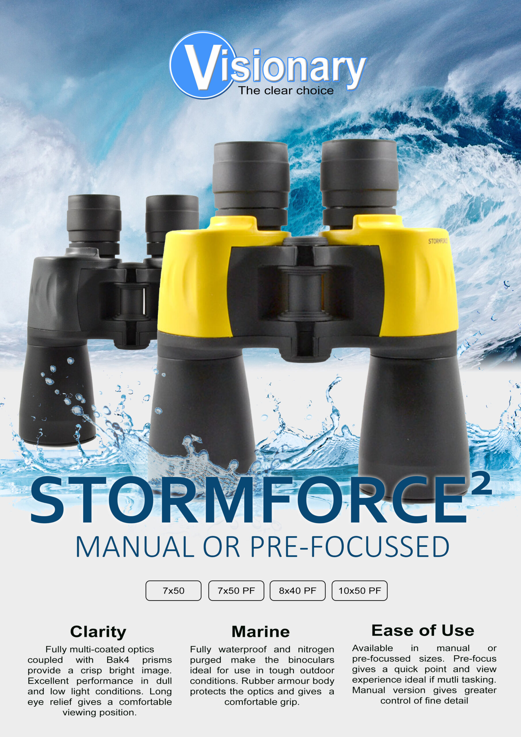 Visionary Stormforce-2 PF 7x50 Yellow Binoculars - Image 2